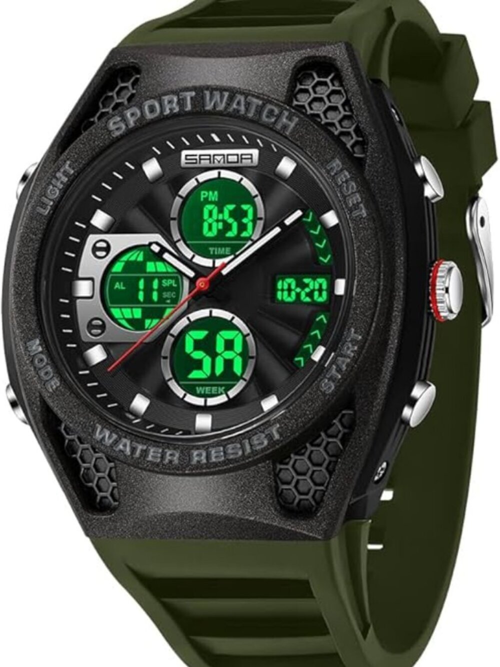 Men's Army Green Analog Quartz Electronic Military Multifunction Digital Watch